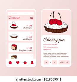 Vector dessert shop mobile application template. Modern illustration for design and web.