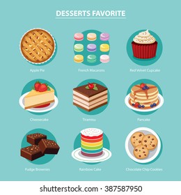 vector desserts favorite set flat design