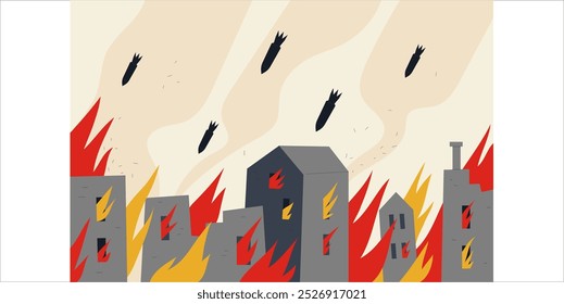Vector de la destrucción de la ciudad como resultado del misil