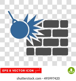 Vector Destruction EPS vector icon. Illustration style is flat iconic bicolor cobalt and gray symbol on a transparent background.