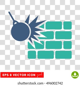 Vector Destruction EPS vector pictograph. Illustration style is flat iconic bicolor cobalt and cyan symbol on a transparent background.