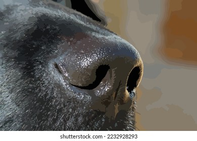 Vektordetails von Maulkorb des schwarzen Hundes. Junge Arbeit und Pflege.