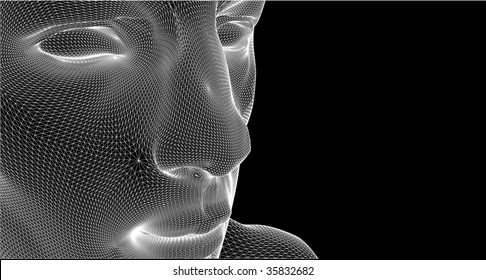 Vector detail of structured portrait. Wire-frame.