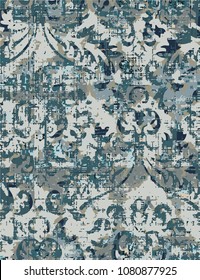 Vector, detailed abstract texture or grunge ; For art texture, vintage, ethnic , modern damask pattern , carpet, rug, scarf, clipboard , shawl pattern. colors are blue and beige