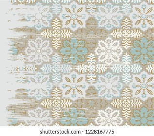 Vector, detailed abstract texture or grunge ; For art texture, vintage, ethnic , modern  motifs  pattern , carpet, rug, scarf, clipboard , shawl pattern. colors are blue and ocean blue 