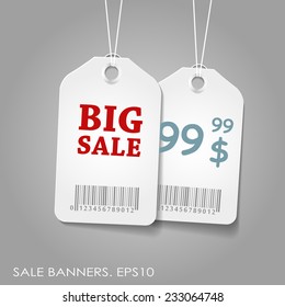 Vector detailed banner on grey background with Big Sale and price inscriptions, business illustration