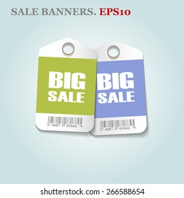 Vector detailed banners on blue background with Big Sale inscription, business illustration