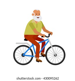 vector detailed character Active  senior, age travelers. Old age retired tourists couple. Elderly people having summer vacation, tourists riding on a bicycle