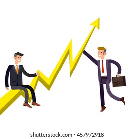 Vector detailed character businessman climbed the growing schedule. Business concept career growth job change. Web vector illustration