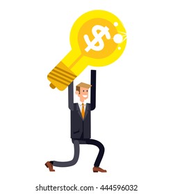 Vector detailed character businessman found a great idea. Concept web vector illustration