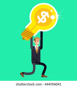 Vector detailed character businessman found a great idea. Concept web vector illustration