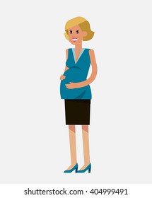 Vector detailed character happy pregnant woman. Cool flat  illustration isolated on white background