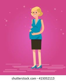 Vector detailed character happy pregnant woman.