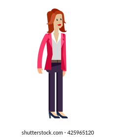 Vector detailed character office worker, business office worker in action. Business woman