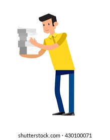 Vector detailed character office worker in action, business men lifestyle isolated on white background