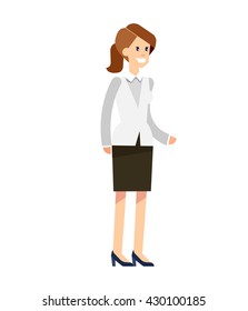 Vector detailed character office worker in action. Business woman lifestyle isolated on white background