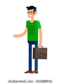 Vector detailed character office worker, business office worker in action