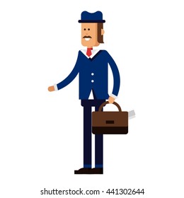 Vector detailed character office worker, business office worker in action. Business people, business men lifestyle. Character men office worker. Office worker isolated on white background