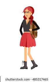 Vector detailed character people, character young women or sudent, woman in casual clothing style. Creative woman isolated on white background