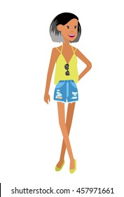 Vector detailed character woman in casual clothing style isolated on white background