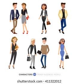 Vector detailed characters people, business people men and women in action. Business people shake hands, with a briefcase, secretary, big boss, startup man, colleagues, business people lifestyle
