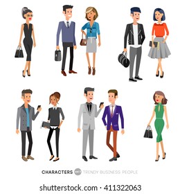 Vector detailed characters people, business people men and women in action. Business people shake hands, with a briefcase, secretary, big boss, startup man, colleagues, business people lifestyle