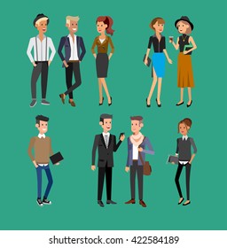 Vector detailed characters people, business people men and women in action. Business people shake hands, with a briefcase, secretary, big boss, startup man, colleagues, business people lifestyle