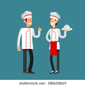 Vector detailed characters woman and man professional chef cook or baker. Flat design vector illustration