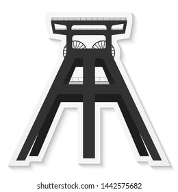 Vector detailed coal mine headframe sticker on white background