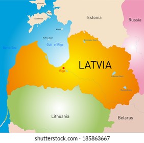 vector detailed color map of Latvia country