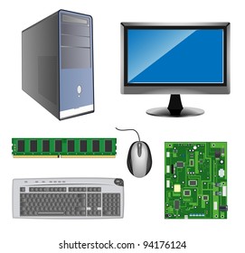 vector detailed computer hardware icons on white background, raster version available