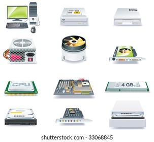 Vector Detailed Computer Parts Icon Set. Part 1 Of 5