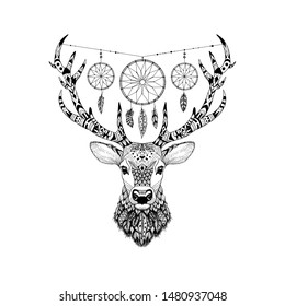 Vector detailed deer in aztec style.