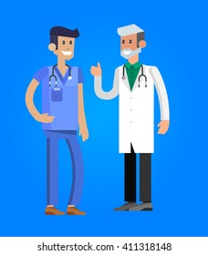Vector detailed doctor character man, doctor  woman and nurse. Medical team