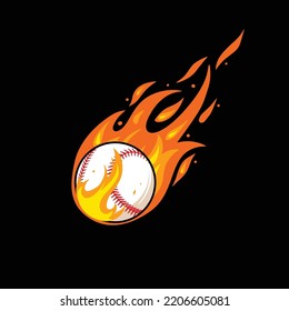 Vector detailed fireball illustration with baseball in the middle of it. Flying down with huge energy. Sports theme competition illustration.