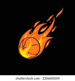 Vector detailed fireball illustration with basketball in the middle of it. Flying down with huge energy. Sports theme competition illustration.