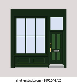 Fachada de tienda de diseño plano con detalles vectoriales. Compra exterior.