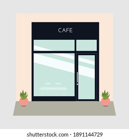 Vector Detailed Flat Design Cafe Facade. Shop Exterior.