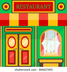 Vector detailed flat design restaurant facade icon.