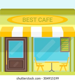Vector detailed flat design restaurants facade icon. Best cafe.