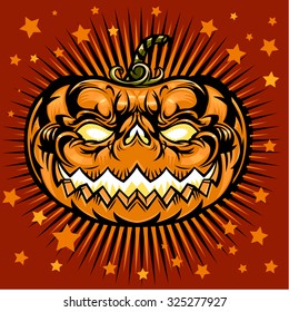 Vector Detailed funny pumpkin lantern celebrates Halloween. Jack O Lantern icon set. Halloween pumpkins on background. Useful also as greetings card and design, t-shirt.