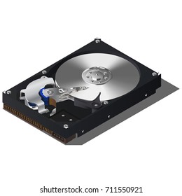Vector detailed HDD isometric illustration without cover. HDD icon