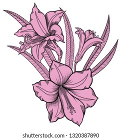 Vector detailed illustration of beautiful flowers. All elements dislocate in separate folder. Hand drawn detailed vector illustration
