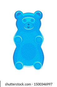 Vector detailed illustration of blue gummy bear or jelly bear. Children's fairytale candy. Childlike bear isolated on a white background. Illustration can be also used as a plush toy for children.