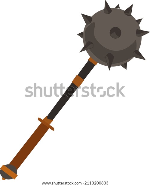 Vector\
detailed image of a mace - an ancient Ukrainian weapon of the\
Cossacks, a wooden club with a metal ball on top with spikes, an\
ancient weapon, a Ukrainian traditional\
item