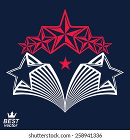 Vector detailed luxury 3d symbol. Monarch emblem, celebrative stars. Stylized brand icon, award concept graphic design element.