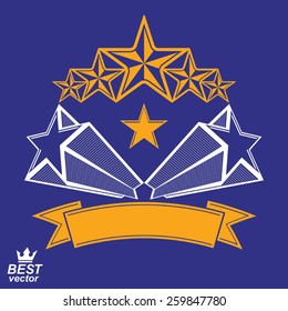 Vector detailed luxury 3d symbol. Monarch emblem, celebrative stars. Stylized brand icon, award concept graphic design element.