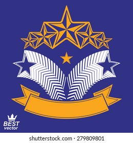 Vector detailed luxury 3d symbol. Monarch emblem, celebrative stars. Stylized brand icon, award concept graphic design element.