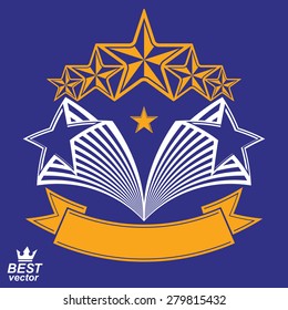 Vector detailed luxury 3d symbol. Monarch emblem, celebrative stars. Stylized brand icon, award concept graphic design element.