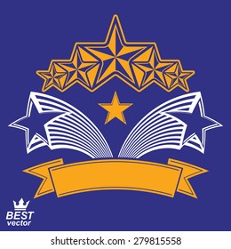 Vector detailed luxury 3d symbol. Monarch emblem, celebrative stars. Stylized brand icon, award concept graphic design element.